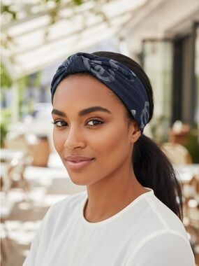 Designer denim blue C C logo Patterned Headband new